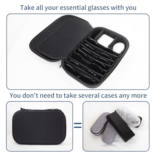 Image of Travel Sunglasses Case Organizer, Adjustable 9-Slot EVA Hard Shell Storage with clip for Multiple Eyeglasses, Waterproof & Shockproof Design for Men /Women