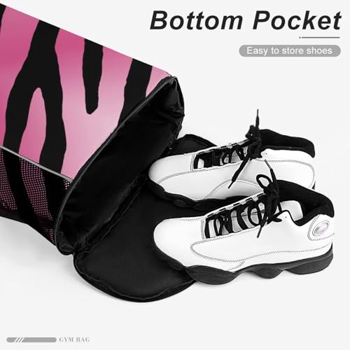 Pink Glitter Zebra Print Drawstring Backpack Sports Gym String Bag Sackpack Water Resistant Pockets for Women Men4