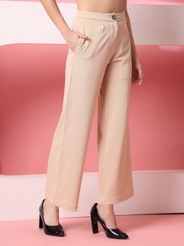 Image of OOMPH! Women's Straight Fit Mid Rise Korean Trousers|Trouser Pants for Women|Elegant Workwear for Office, College & Events|Trousers for Woman