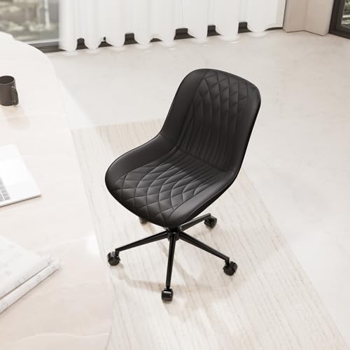YOUNIKE Home Office Desk Chair with Wheels Modern Ergonomic Wide Task Chair with Adjustable Back Swivel Rolling Vanity Chair Faux Leather Comfortable Armless Computer Task Chair Study Sewing Black by YOUNIKE - Image 6