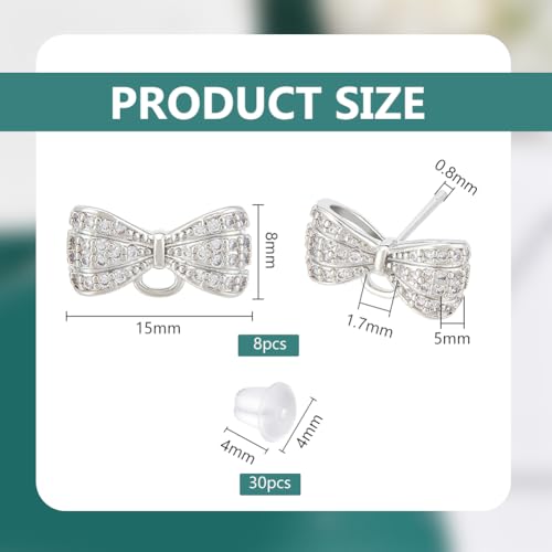 BENECREAT 8Pcs Real Platinum Plated Cubic Zirconia Earring Stud - Image 2