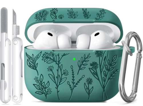 Image of Ekoonpft for Airpods Pro 3 Case 2025, Flower Engraved Soft Silicone Cover | with Cleanner & Keychain, Cute Girly & Stylish Women Men's iPods Pro 3rd Gen Accessories-Shockproof, Scratch&Dust Resistant