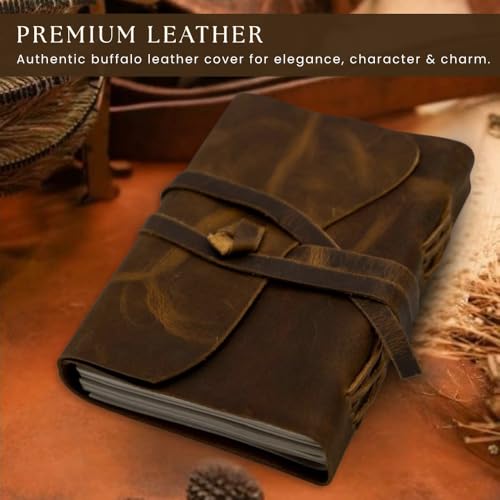 Image of Leather Journal Notebook Handmade Writing Journal Leather Diary, Travel Scrapbook, Sketchbook, Planner & Gift for Men & Women Gift for Writers, Students, Artists, Journal (9X6)