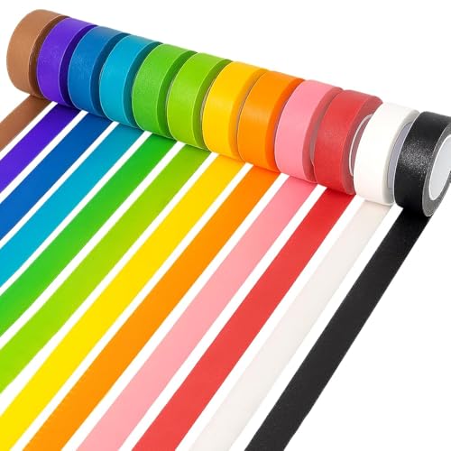 12PCS Colored Masking Tape, Colored Tape for Kids Art Supplies, DIY Craft Tape, Colored Painters...