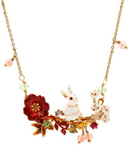 JUICY GRAPE Ladies Exquisite Cloisonné Handmade Enamel Bunny Necklace for Women, Vintage Real Gold, Multi Stones