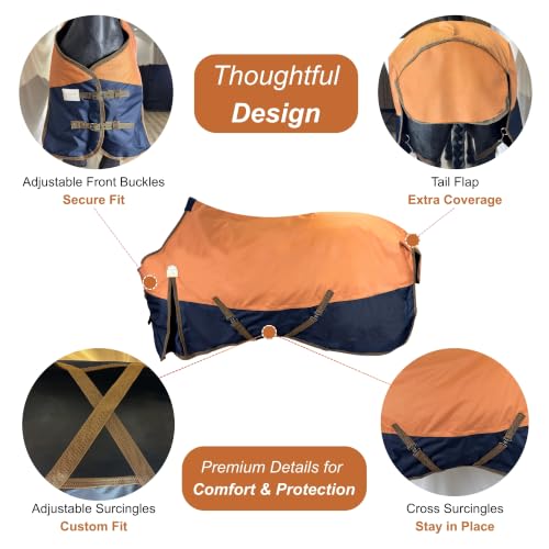 Image of BARN & STABLE 600Denier 3000mm /3000mvp Super Waterproof & Breathable Horse Blankets for Winter with 200g Fill (Vibrant Orange /Navy, 78 Inch)