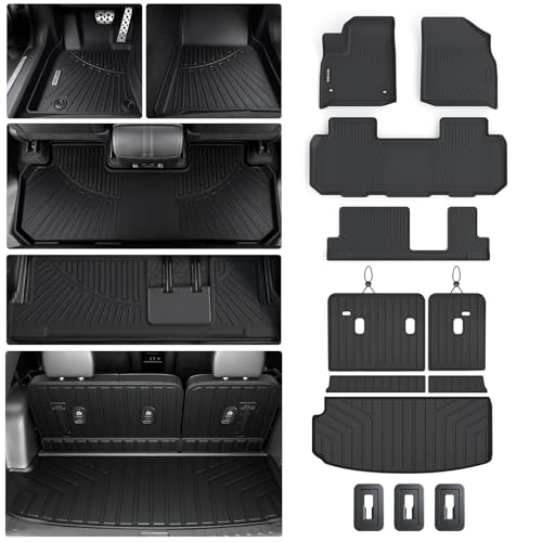 Floor Mat for 2018-2022 2023 Chevrolet Chevy Traverse 8 Seats(2 Row Bucket Seat) Cargo Mat Custom TPE All Weather Protection Full Coverage Trunk Liner & Floor Liner for Traverse car mat Accessories