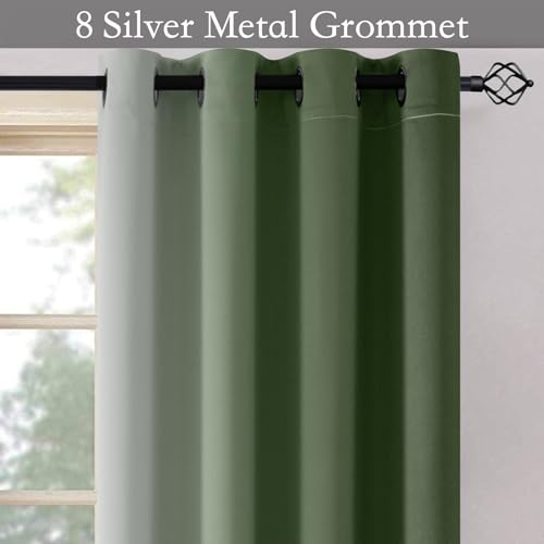 Image of SimpleHome Ombre Room Darkening Curtains for Bedroom, Gradient Sage Green to Grey White Light Blocking Thermal Insulated Grommet Window Curtain /Drapes for Living Room,2 Panels, 52x63 inches Length