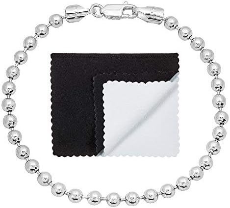 4mm Solid .925 Sterling Silver Military Ball Chain Bracelet, 7 inches