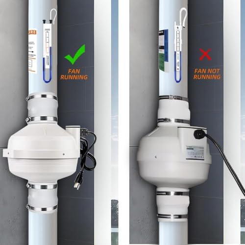 Image of 4 inch Radon Mitigation System Kit - 2 Speed Radon Fan 220 /158CFM Ultra Quiet Inline Duct Fan with Rubber Couplers (4 inch x 3 inch) and Air Pressure Indicator