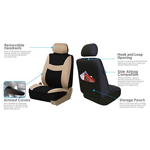 Automotive Seat Covers Beige Black Universal Fit Seat Cover Combo Set With Steering Wheel Cover And Seat Belt Pad (Airbag Compatible And Split Bench) Fh Group Fb030Beigeblack115-Combo #TOP4