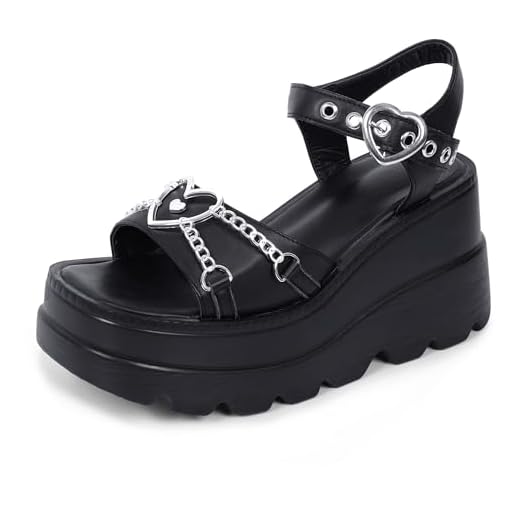 Gothniero Sandálias femininas de plataforma pretas góticas grossas salto plataforma sandálias de verão góticas punk plataforma para mulheres fivelas metálicas de aranha deslizantes tamanho 5,5-11