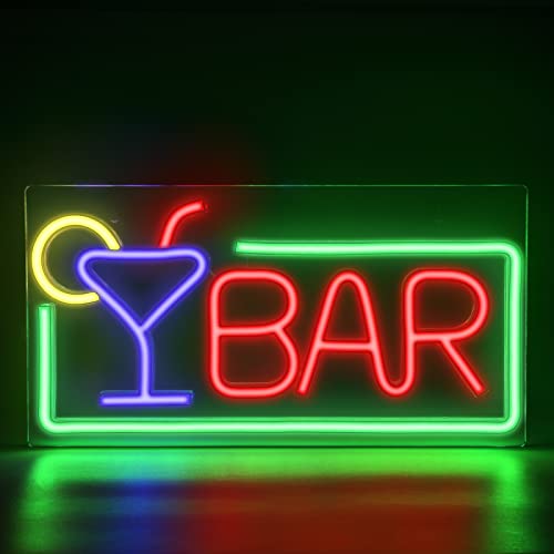 Bar Neon Sign, FITNATE LED Neon Light Sign USB Powered Decorative Bar Open Sign for Home Bar Store Party Decor, Includes Business Hours Sign 