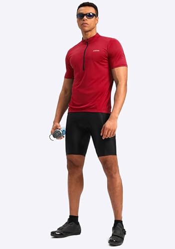 Men's Cycling Jersey Moisture Wicking Short Sleeve Half Zip Bike Road Mountain Biking Bicycle Biker Quick Dry UPF SPF Riding Sun Protection Racing Shirts for Men Zipper Pockets(Dark Red,4XL)