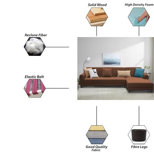 Image of Kraven RHS 6 Seater L Shape Sofa Set for Living Room (Brown Fabric) Premium Fabric Sofa