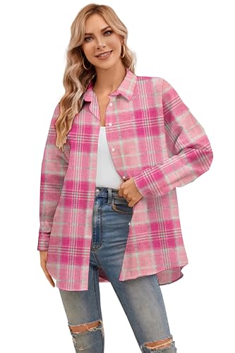 Image of SANGTREE Women and Girls Long Sleeve Flannel Casual Button Down Plaid Shirt