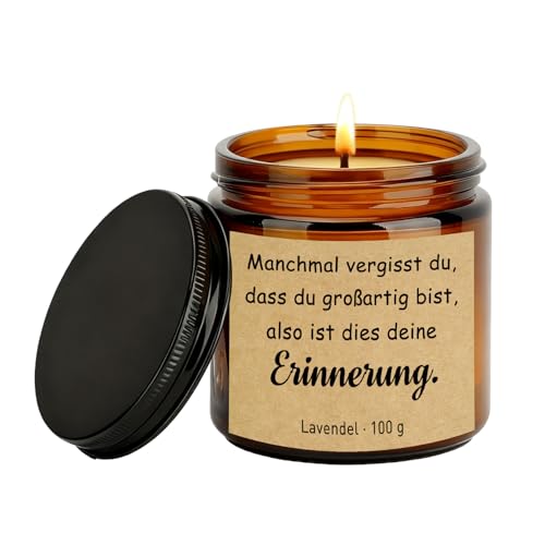 Inspirierendes Duftkerze Geschenke Geburtstagsgeschenk für Frauen Besten Freunde Töchter Kollegen 3.5OZ Lavendel kerze im Glas mit Spruch aus Soja - Manchmal vergisst du dass du fantastisch bist