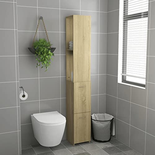 vidaXL-Armario-de-Cuarto-de-Bano-Aseo-Inodoro-Ducha-Estanteria-Estante-Muebles-Lavabo-Mobiliario-Almacenamiento-Aglomerado-Sonoma-25x25x170-cm