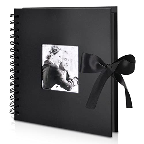Fotoalbum zum Selbstgestalten, Groß DIY Fotobuch 31x31cm Spiralbindung Scrapbook Photo Album, Album Foto 60 Seiten Fotoalben Scrap Book zur Baby Hochzeit Mädchen Paare Geburtstag Geschenk (Schwarz) Cover