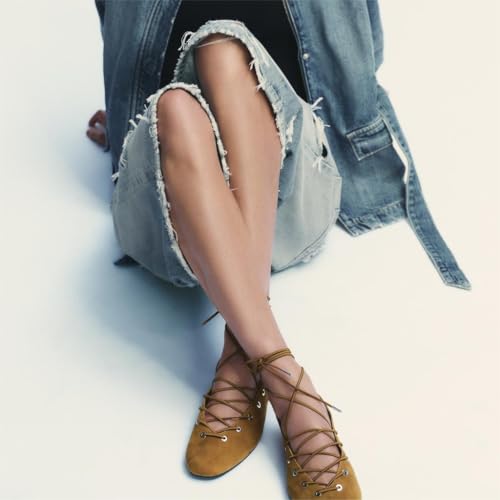 SEIFIN Slingback Flats for Women Round Toe Mary Jane Ballet Flats with Ankle Strap Lace Up Comfortable Dressy Ballerina Shoes3