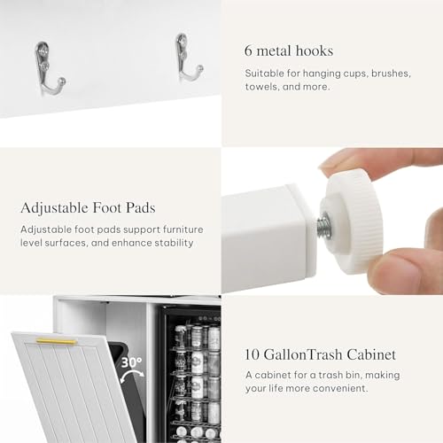 DWVO Mini Fridge Stand with Trash Can Storage Kitchen Bakers Rack with Power Outlets Freestadning Coffee Bar Cabinet 3-Tiers Coffee Stand Station for Kitchen Dining Room Living Room Office White