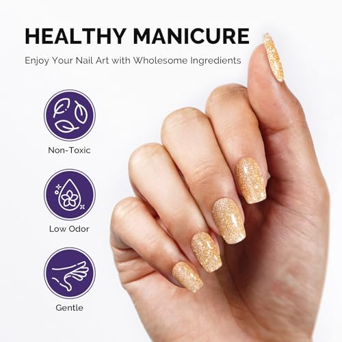 Image of MelodySusie Galaliver Gold Glitter Gel Nail Polish, 15ML Shimmer Gold Sparkle Gel Polish Soak Off UV LED Cured Long Lasting Gift for Women DIY Nail Design Nail Art Manicure X02
