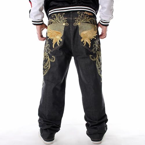 NCDUANSAN Gothic Men's Denim Pants Street Loose Hiphop Street Dance Graffiti Embroidery Casual Leg Wide Pants3