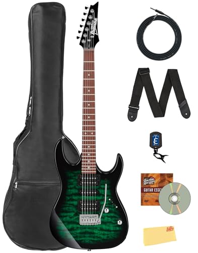 Ibanez GRX70QA RG Gio Electric Guitar - Transparent Emerald Burst Bundle with Gig Bag, Tuner, Strap, Instrument Cable, Austin Bazaar Instructional DVD, and Polishing Cloth