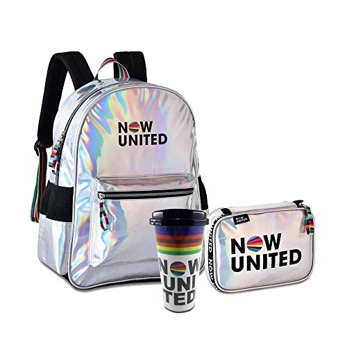 Kit Mochila Now United Holográfica Estojo Box 36 Elásticos Original Juvenil Escolar Coleção Nova + C