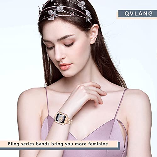 Qvlang Compatible For Apple Watch Band 40Mm Series 6/5/4/Se, Diamond Rhinestone Case + Women Bling Band Stainless Steel Metal Bracelet For Iwatch (Rose Gold, 40Mm) #TOP6