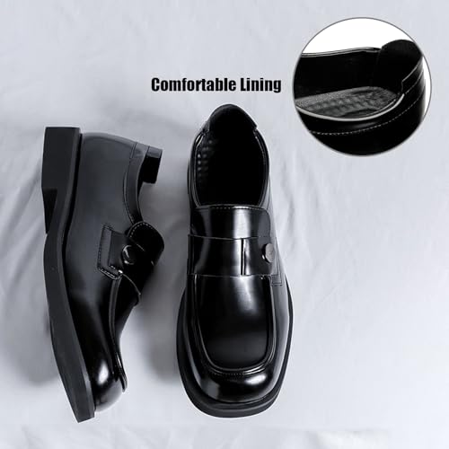 Men's Classic Leather Platform Chunky Heel Loafers Casual Round Toe Slip-On Comfort Soft Sole Formal Dress Penny Shoes for Party Wedding Business Daily Unisex2