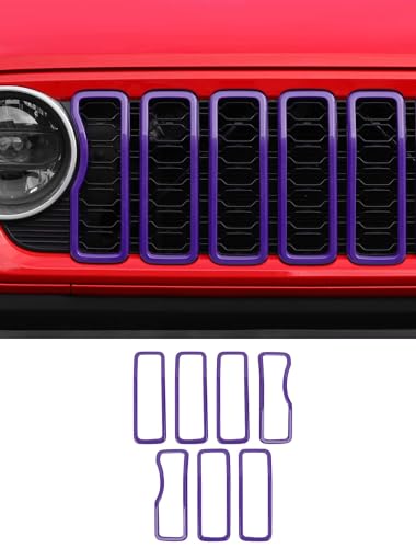 Image of Savadicar Front Grill Inserts for 2024+ Jeep Wrangler JL JLU 4XE & Gladiator JT - Elevate Your Wrangler's Aesthetics with Front Grille Cover Guard, Exterior Trim Accessories, 7 PCs, Purple