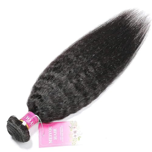 MeiYou 12A Kinky Straight Hair 3 Bundles Yaki Human Hair Weave Unprocessed Brazilian Virgin Remy Sew in Hair Extensions Natural Black (26 28 30)