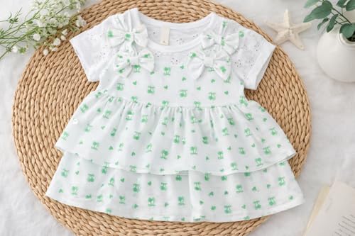 Image of Bold N Elegant Baby Girl Cotton Summer Dress Frock with Cherry Print n Bow | Short Sleeve Casual Outfit for Infant Toddler Girls