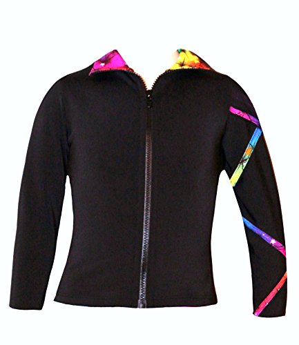 Ice Fire Brushed Poly/Spandex Figure Skating Criss Cross Design Jacket | Fitted Style/Full Front Zippe R| Girl's/Women Ice Skating Jacket (Rainbow, Adult X-Small(12-14 Years Old)) #TOP1