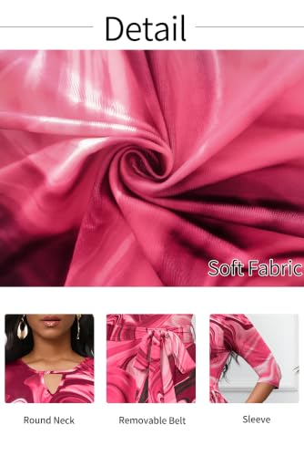 Image of CLOCOR Midi Dresses for Women Casual A-Line Fit and Flare Dress Crewneck 3 /4 Sleeve Keyhole Cocktail Party Church Dress