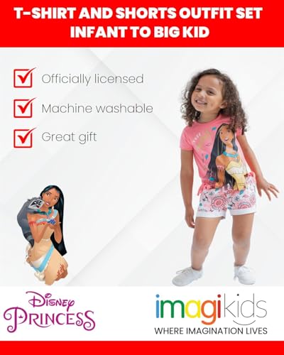 Image of Disney Princess Girls' 2-Piece Tee and Shorts Set for Baby & Kids | 2-Piece Playwear Set, Soft Cotton Blend, Comfortable Elastic Waistband, Durable Stitching, Easy Pull-On Style
