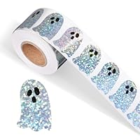 500pcs Halloween Ghost Stickers Roll, Iridescent Cute Ghost Stickers Waterproof Self-Adhesive Halloween Holographic Decoration for Envelope Scrapbooks Journal Party Favors Gifts