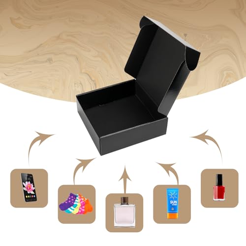 Image of ZBEIVAN 6x6x2 Black Shipping Boxes Set of 50, Corrugated Cardboard Mailer Boxes for Packaging Small Business Mailing Gifts