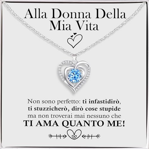 Bramart Collana Donna Argento Sterling 925 con Zirconia Cubica Fidanzata Moglie Finitura in Oro, Regalo per lei - Cofanetto con DEDICA...