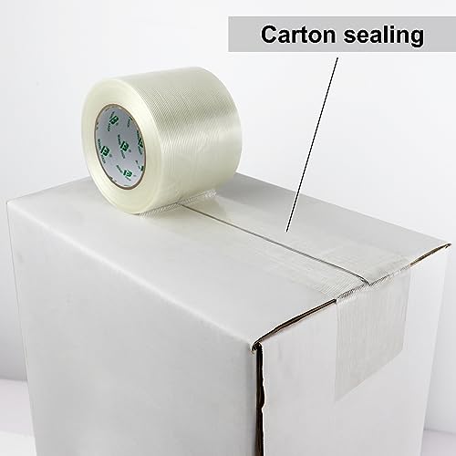 Image of BOMEI PACK Wide Strapping Tape, 4Inch Heavy Duty Reinforced Packing Tape, Fiberglass Filament 60yds 5.5Mil