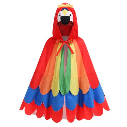 yolsun Parrot Costume for kids Boys Girls Parrot Cape with Hood Parrot Animal Role Play Costume(29.5 Red)