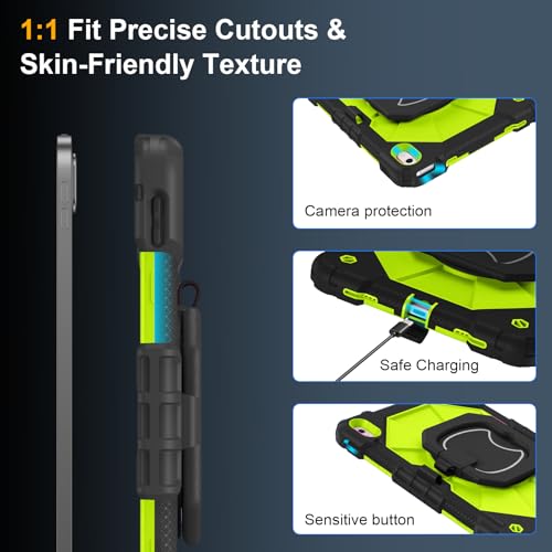 Image of Case for iPad (A16) 11th Generation 11 Inch 2025, Ubearkk for iPad 10th Generation 10.9 inch 2022 case with Screen Protector 360 Degree Rotating Stand Shoulder Strap Pencil Holder, Black Green