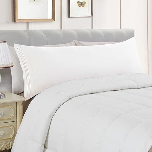 Image of Elegant Comfort Luxury Ultra-Soft 1-Piece Body Pillowcase - 1500 Premium Hotel Quality Microfiber Double Brushed - Wrinkle Resistant, Body Pillowcase Size, White