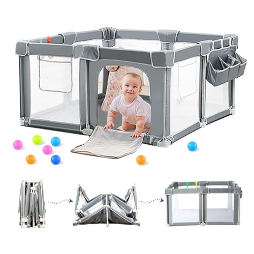 CAPAKIDS Foldable Baby Playpen 59'×71' with Mat, Out-of-The-Box Ready Playpen for Babies and...