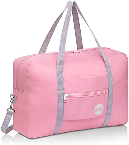 For Spirit Airlines Personal Item Bag 18x14x8 Travel Duffel Bag Underseat Foldable Carry-on Luggage for Women（B-Coral Pink with Shoulder Strap）