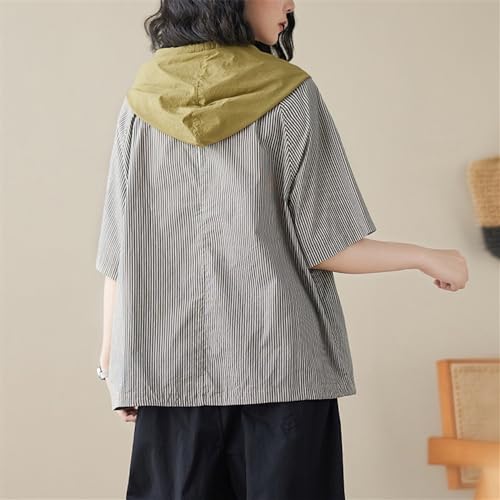 Sweat à capuche femme patchwork rayé ample idéal pour un look décontracté de mi-saison