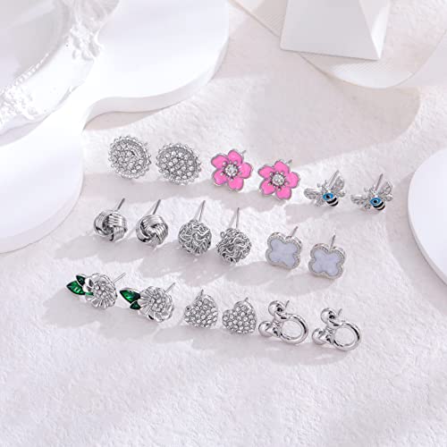 18 Pairs Silver Stud Earrings For Women Girls Faux Pearl Butterfly Cz Heart Flower Unicorns Love Knot Stud Earrings Hypoallergenic Assorted Cute Piercing Stud Earrings For Teens Kids Jewelry Gifts #TOP1