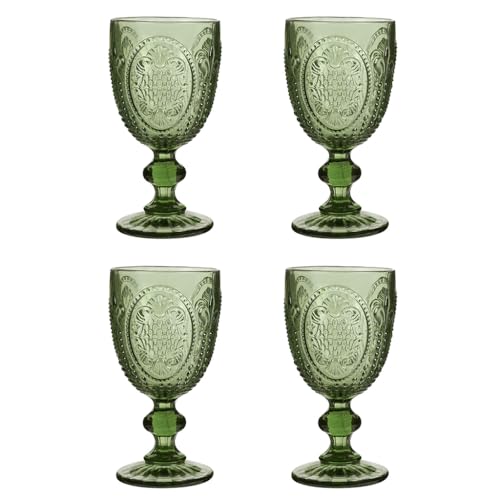Dibor Wine Glasses Set of 4 Vintage Style Wine Goblet Glassware Set (Green)