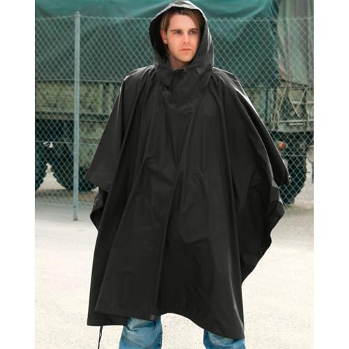 Mil-Tec Black Ripstop Waterproof Rain Poncho with Hood - Versatile Outdoor Gear - Image 4